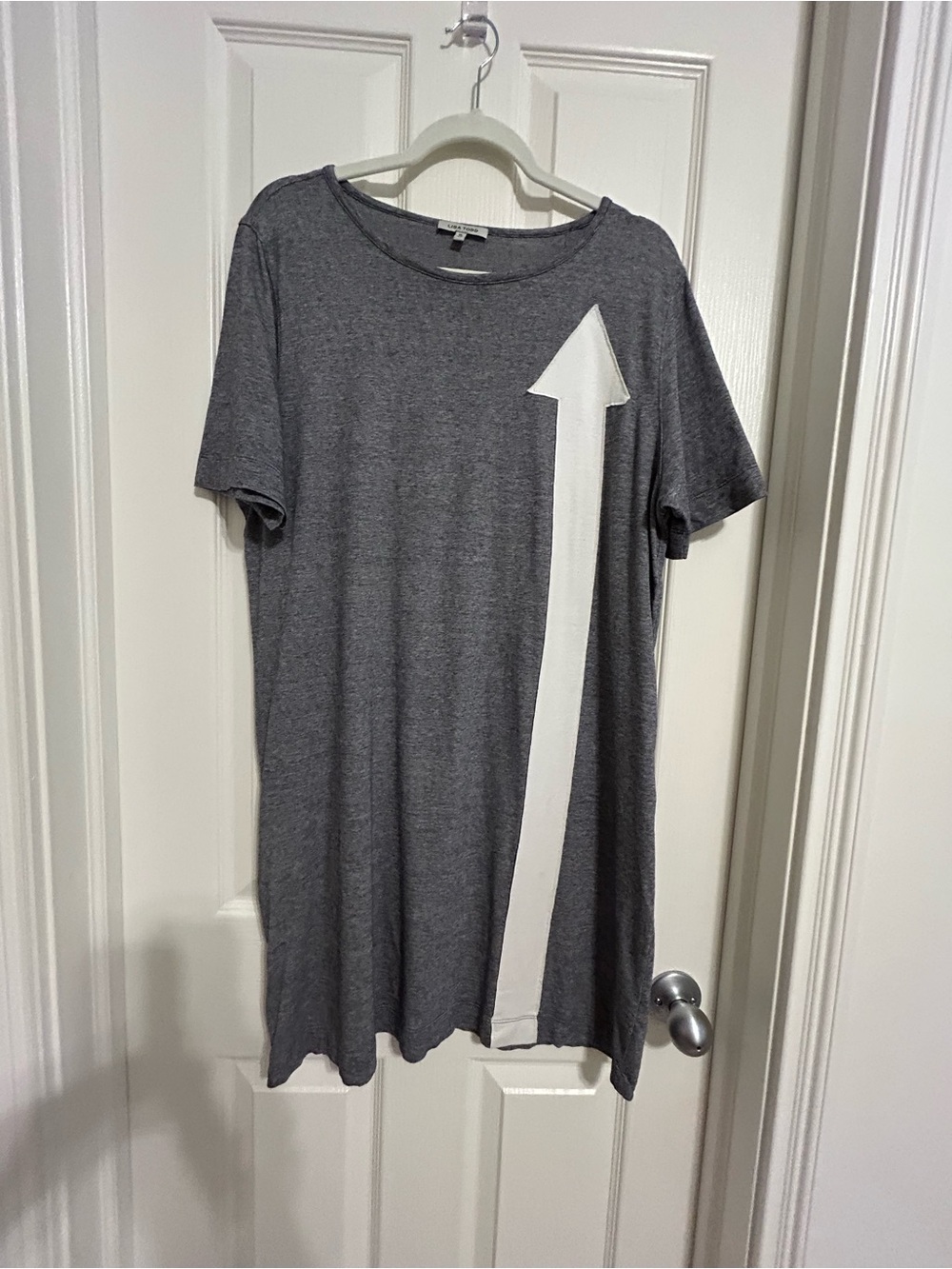 Lisa Todd Navy and White T-shirt dress with Bold Graphic White Arrow